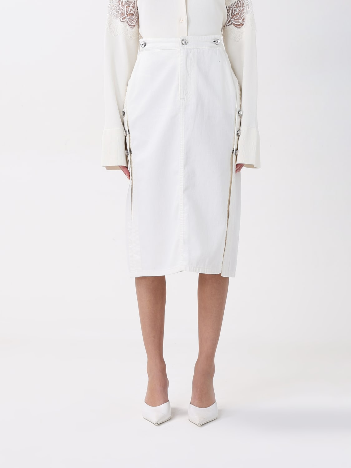 ERMANNO SCERVINO GONNA: Gonna midi Ermanno Scervino in denim , Bianco - Img 1