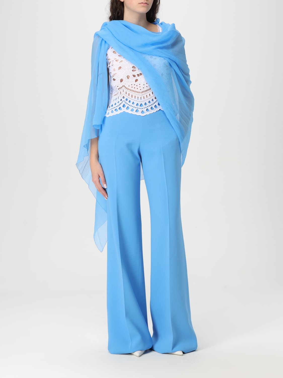 ERMANNO SCERVINO SCIARPA: Sciarpa Ermanno Scervino in tulle di seta con logo ricamato, Azzurro - Img 4