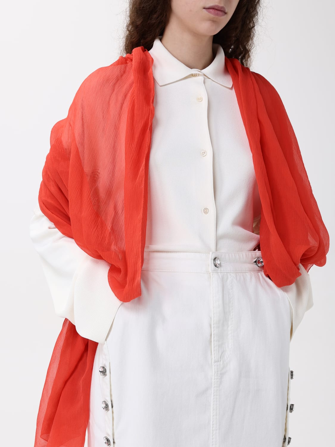 ERMANNO SCERVINO SCIARPA: Sciarpa Ermanno Scervino in tulle di seta con logo ricamato, Rosso - Img 4