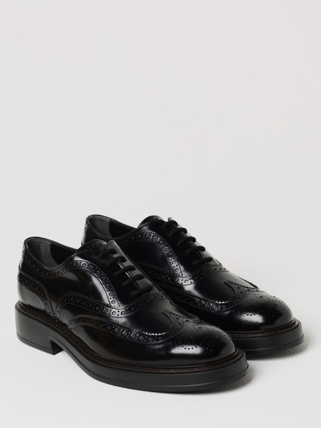 TOD'S SCARPE STRINGATE: Derby Tod's in pelle spazzolata con motivo brogue, Nero - Img 2