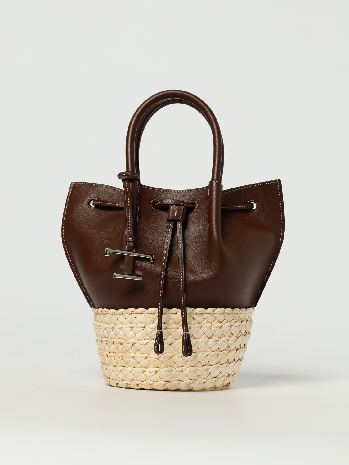 TOD'S BORSA A MANO: Borsa Tod's in pelle e rafia intrecciata , Marrone - Img 1
