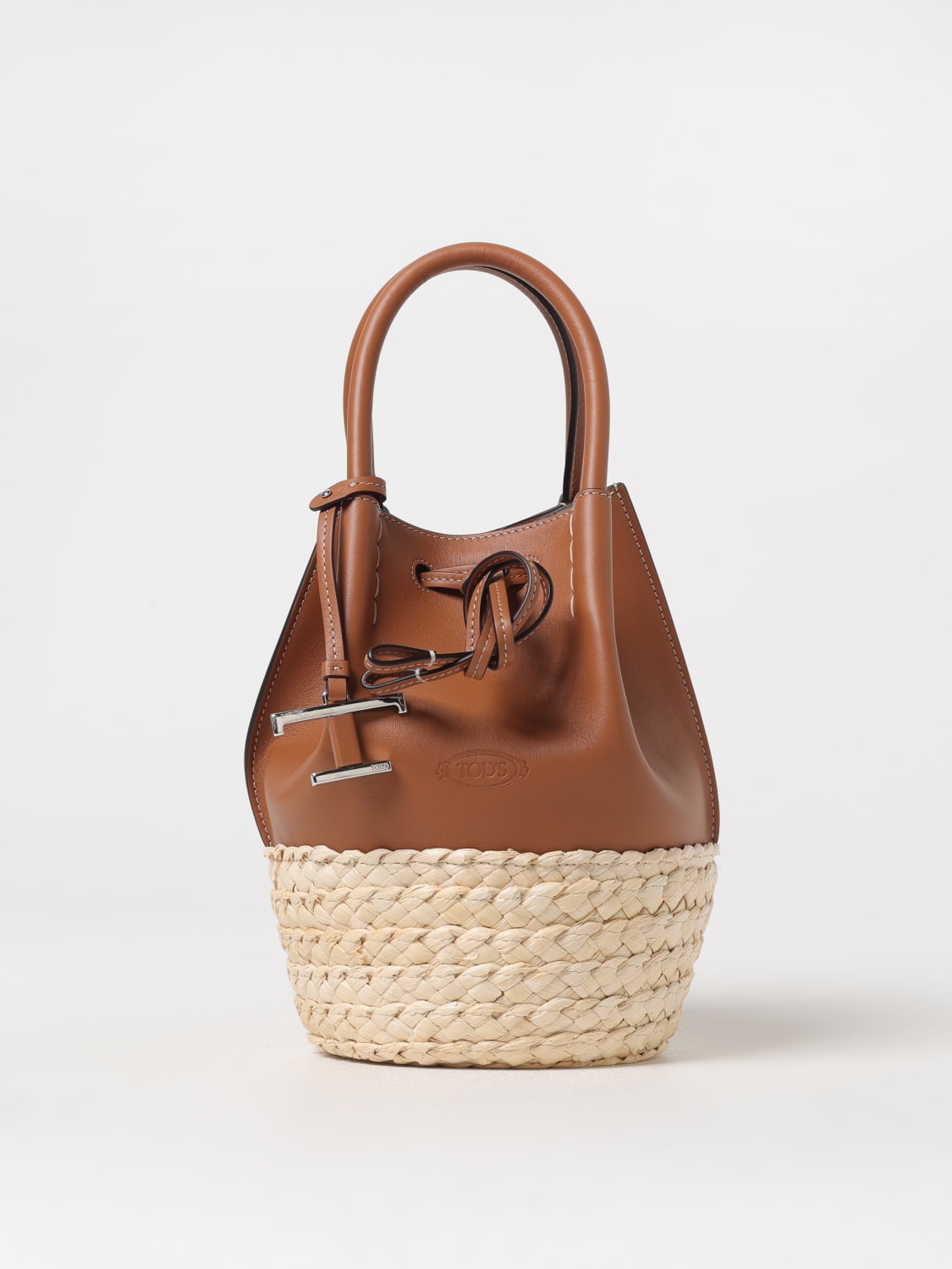 TOD'S BORSA A MANO: Borsa Tod's in pelle e rafia intrecciata , Cuoio - Img 1