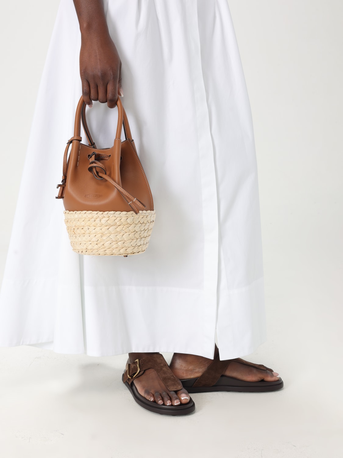 TOD'S BORSA A MANO: Borsa Tod's in pelle e rafia intrecciata , Cuoio - Img 2