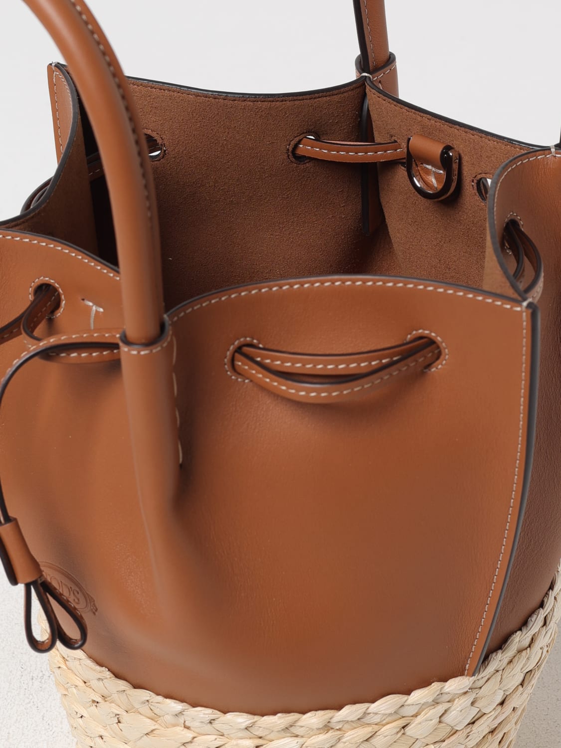 TOD'S BORSA A MANO: Borsa Tod's in pelle e rafia intrecciata , Cuoio - Img 5