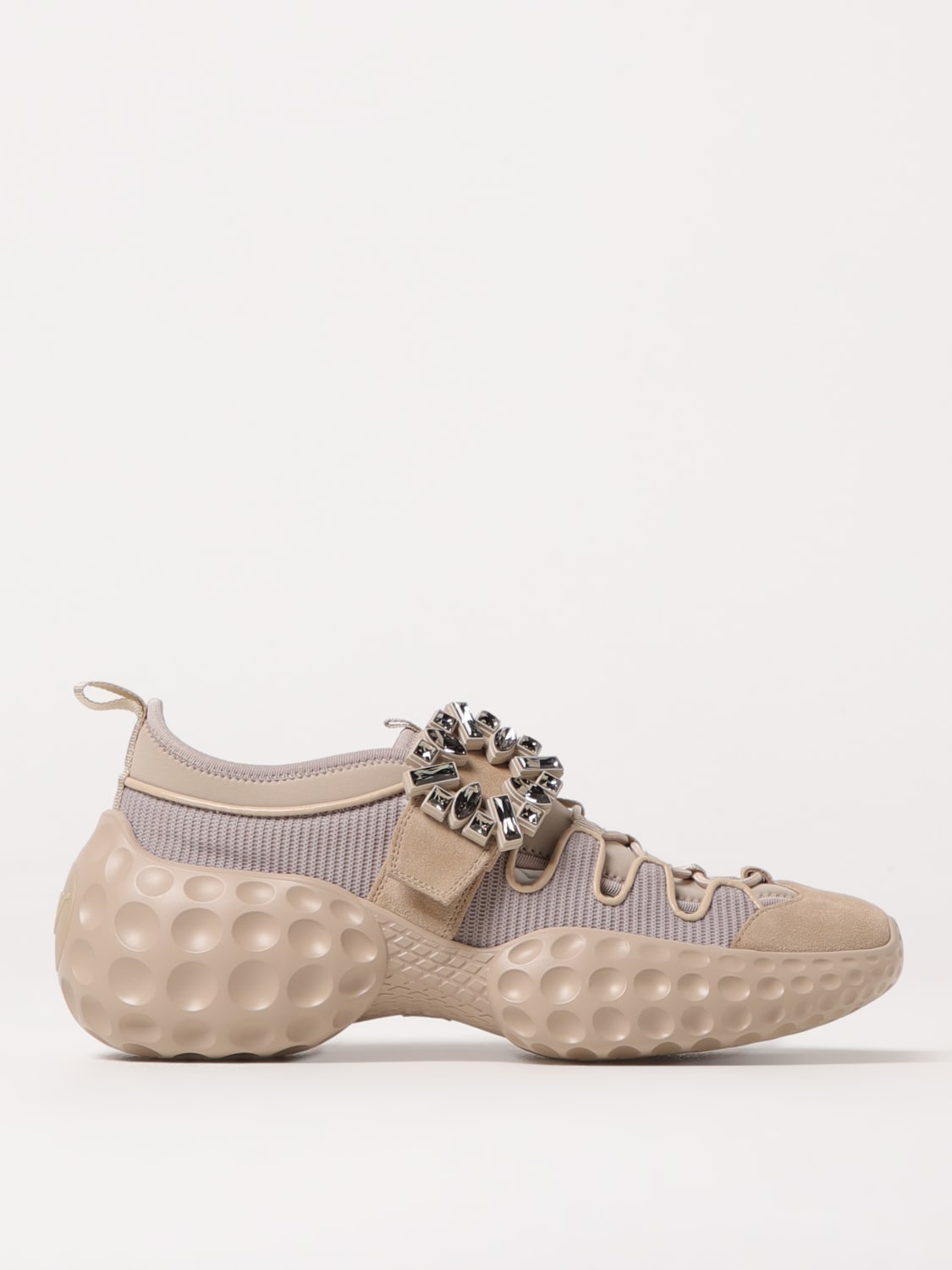 ROGER VIVIER SNEAKERS: Sneakers Viv Run Roger Vivier in camoscio e mesh , Beige - Img 1