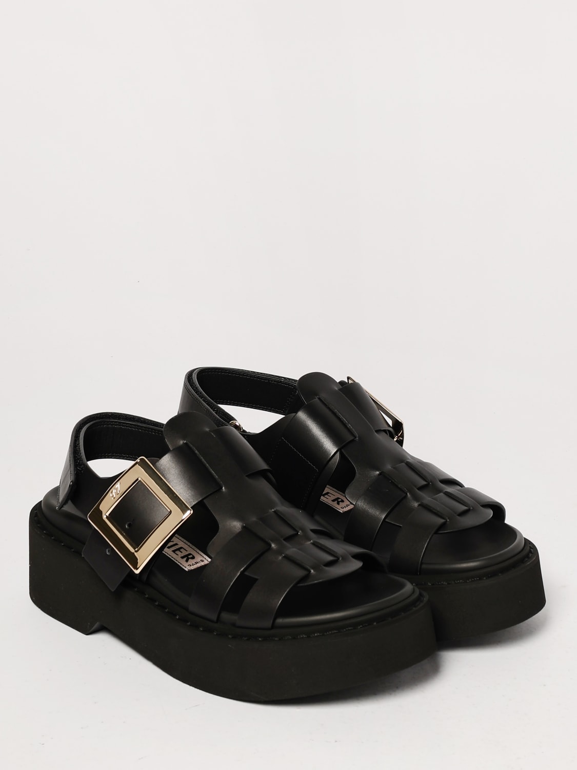 ROGER VIVIER SANDALI BASSI: Sandalo Roger Vivier in pelle con fibbia decorativa , Nero - Img 2