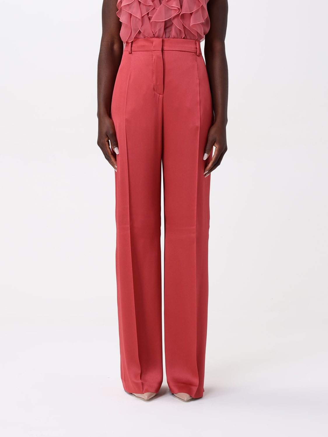 ALBERTA FERRETTI PANTALONE: Pantalone sartoriale Alberta Ferretti in raso di seta , Rosa - Img 1