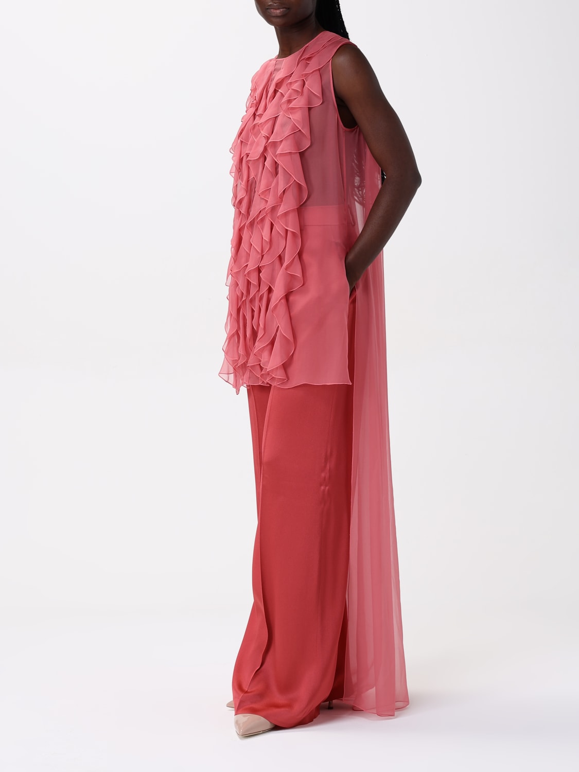 ALBERTA FERRETTI PANTALONE: Pantalone sartoriale Alberta Ferretti in raso di seta , Rosa - Img 2