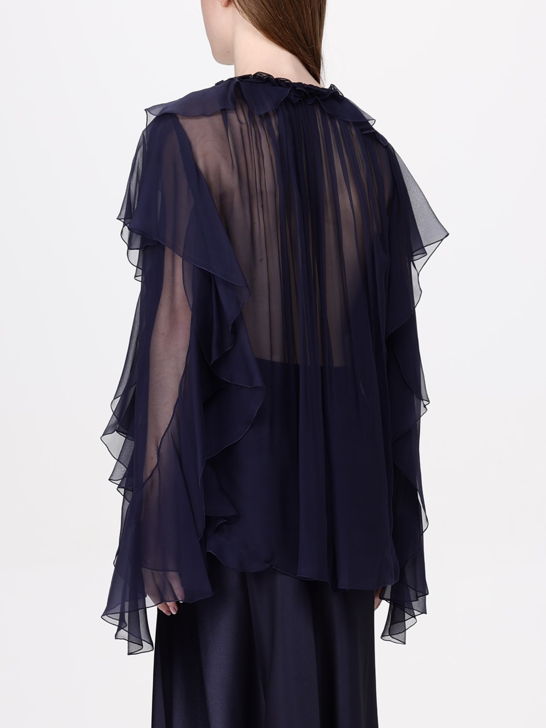 ALBERTA FERRETTI TOP: Alberta Ferretti pleated silk blouse, Blue - Img 3