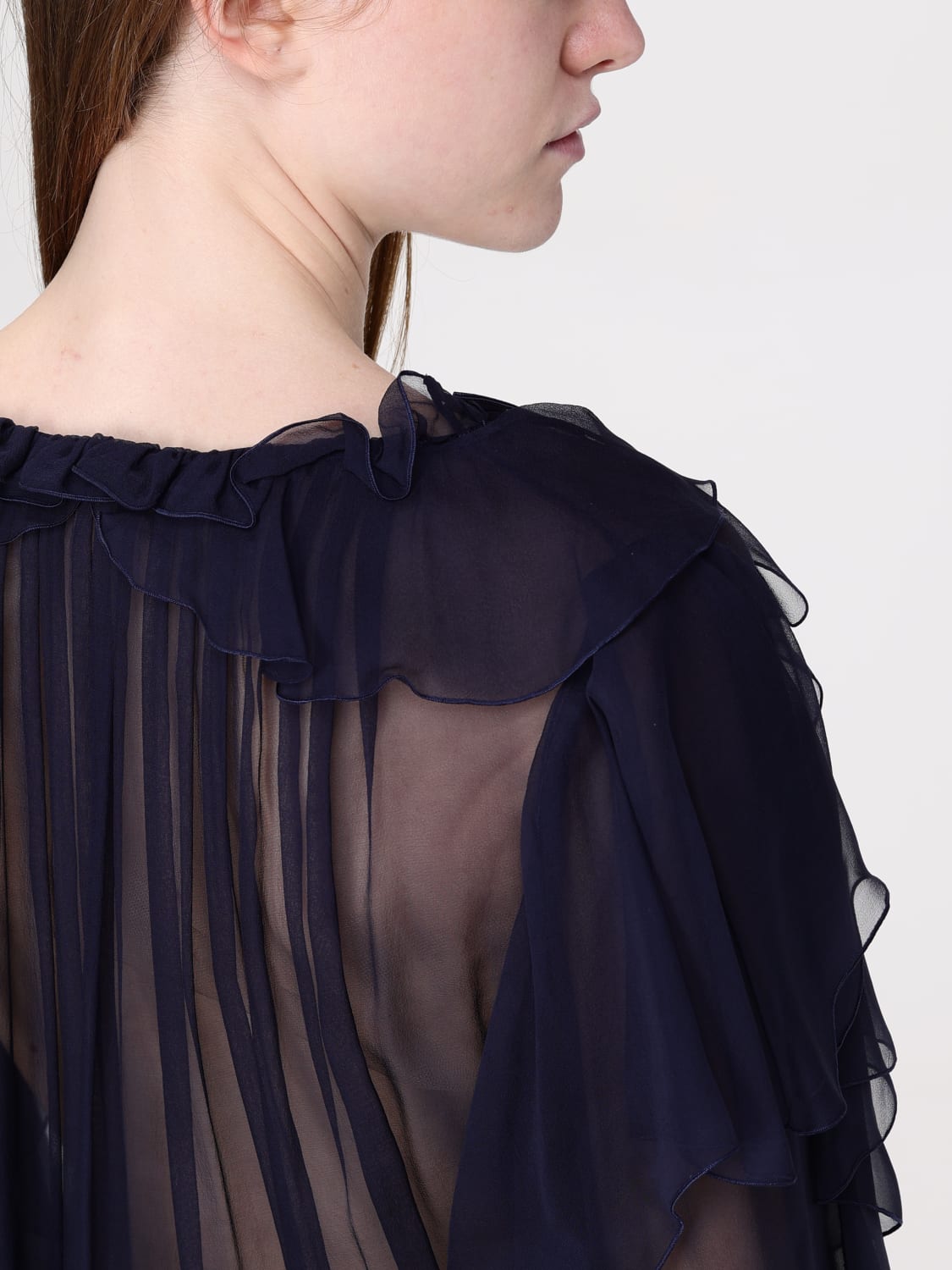 ALBERTA FERRETTI TOP: Alberta Ferretti pleated silk blouse, Blue - Img 5