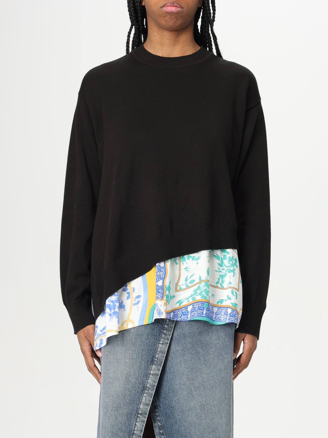 MOSCHINO JEANS MAGLIA: Pullover Moschino Jeans in cotone con inserti stampati, Nero - Img 1