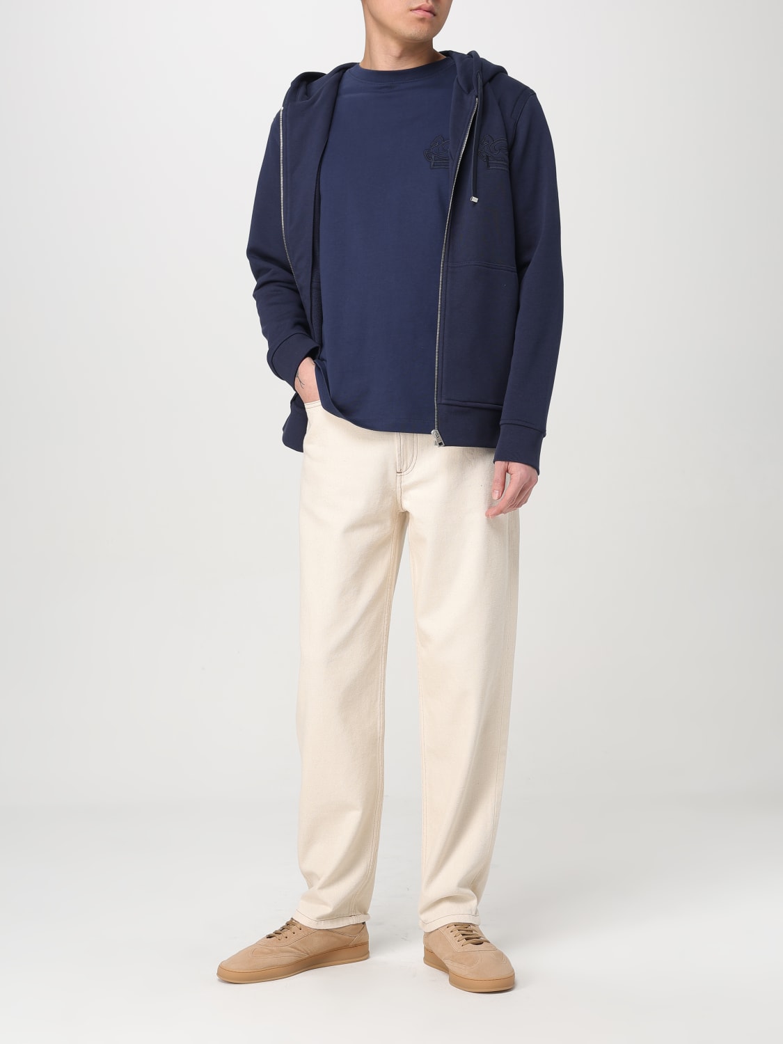 【ETRO】FW25 T-SHIRT LOGO (MRMA0007 AR233 B0065) ETRO % 100 Pamuk Regular Fit Bisiklet Yaka Logolu T Shirt