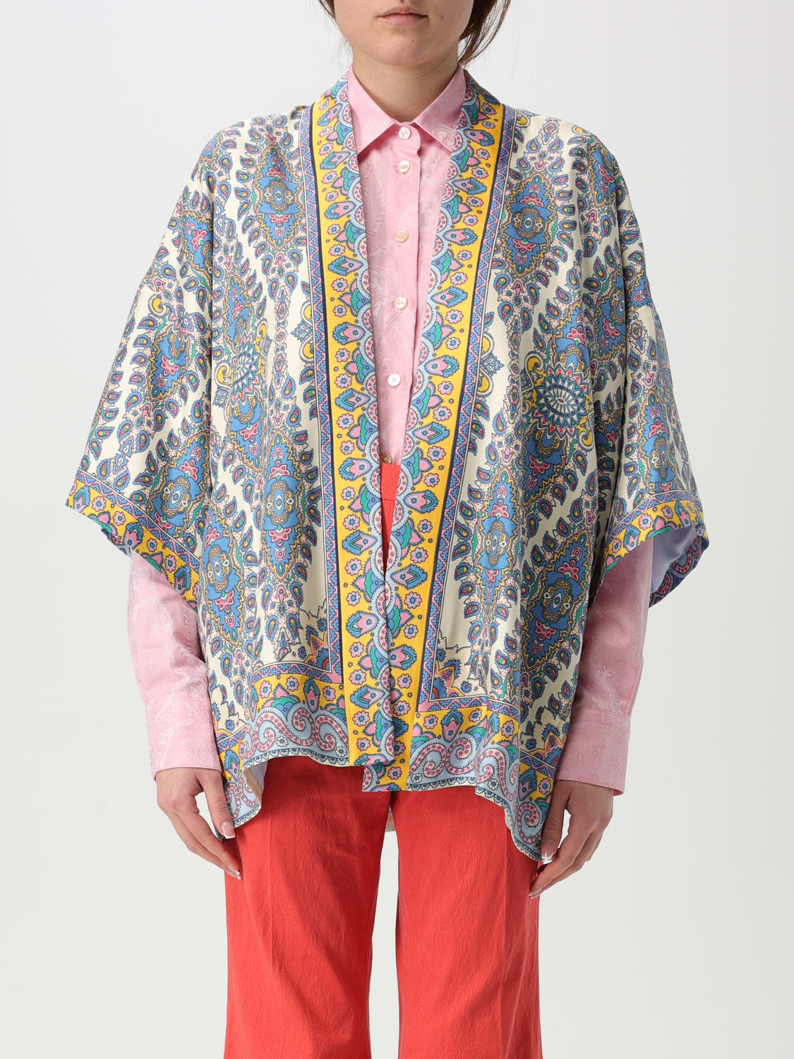 ジャケット ETRO Woman Jacket Gnawed Blue WRCA0025AV600 X0800 ETRO: printed silk kimono - Gnawed Blue | Etro jacket