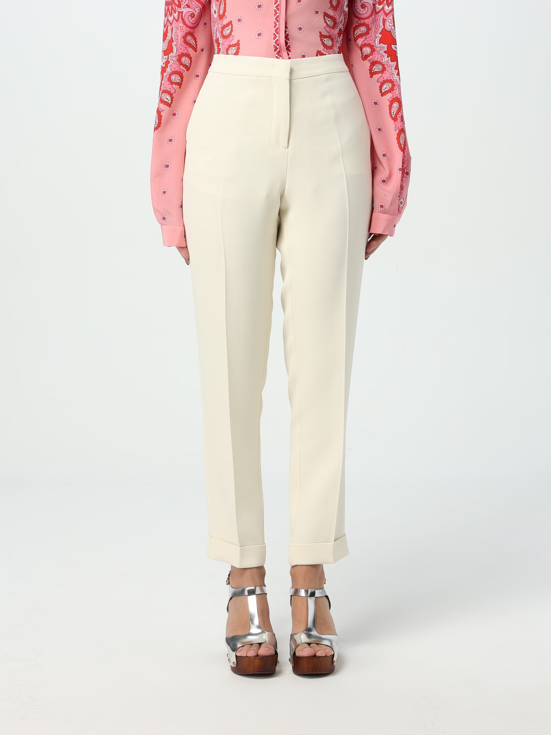 パンツ ETRO Woman Pants White WREA000299TUEG0 W0800 ETRO Belted high-rise wide-leg Jeans | White | FARFETCH