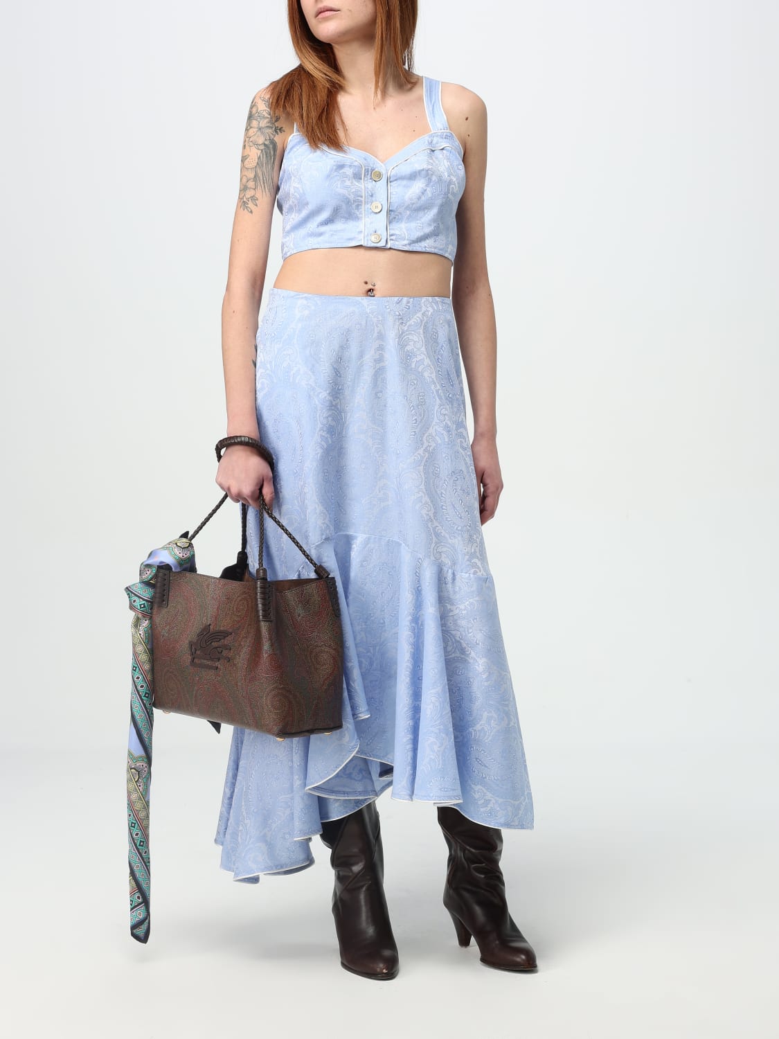 ETRO FOULARD: Foulard Paisley Etro in seta stampata , Celeste - Img 4