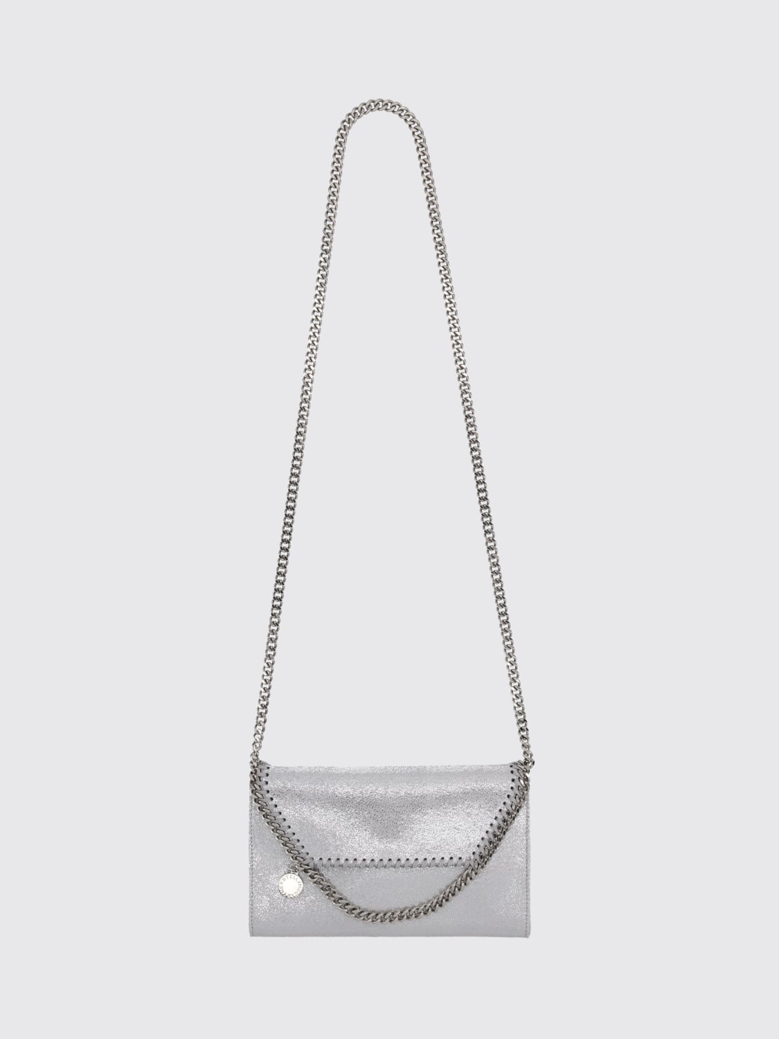 STELLA MCCARTNEY BORSA MINI: Borsa Falabella Stella McCartney in camoscio sintetico cracklè, Argento - Img 1