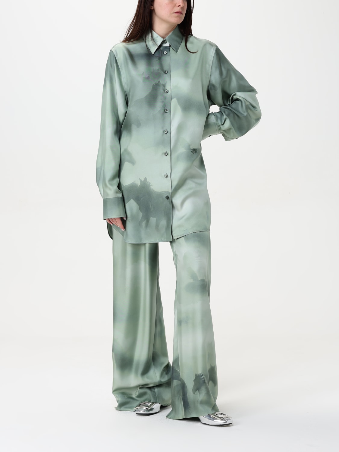 【送料&関税込】Stella McCartney Mint Green Twill Oversize B Stella McCartney straight-leg Cotton Cargo Pants | Green
