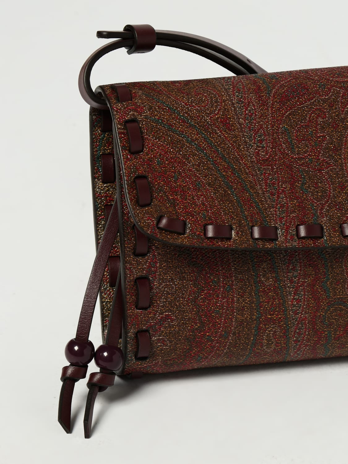 ETRO BORSA MINI: Borsa Etro in cotone spalmato e pelle , Cuoio - Img 3