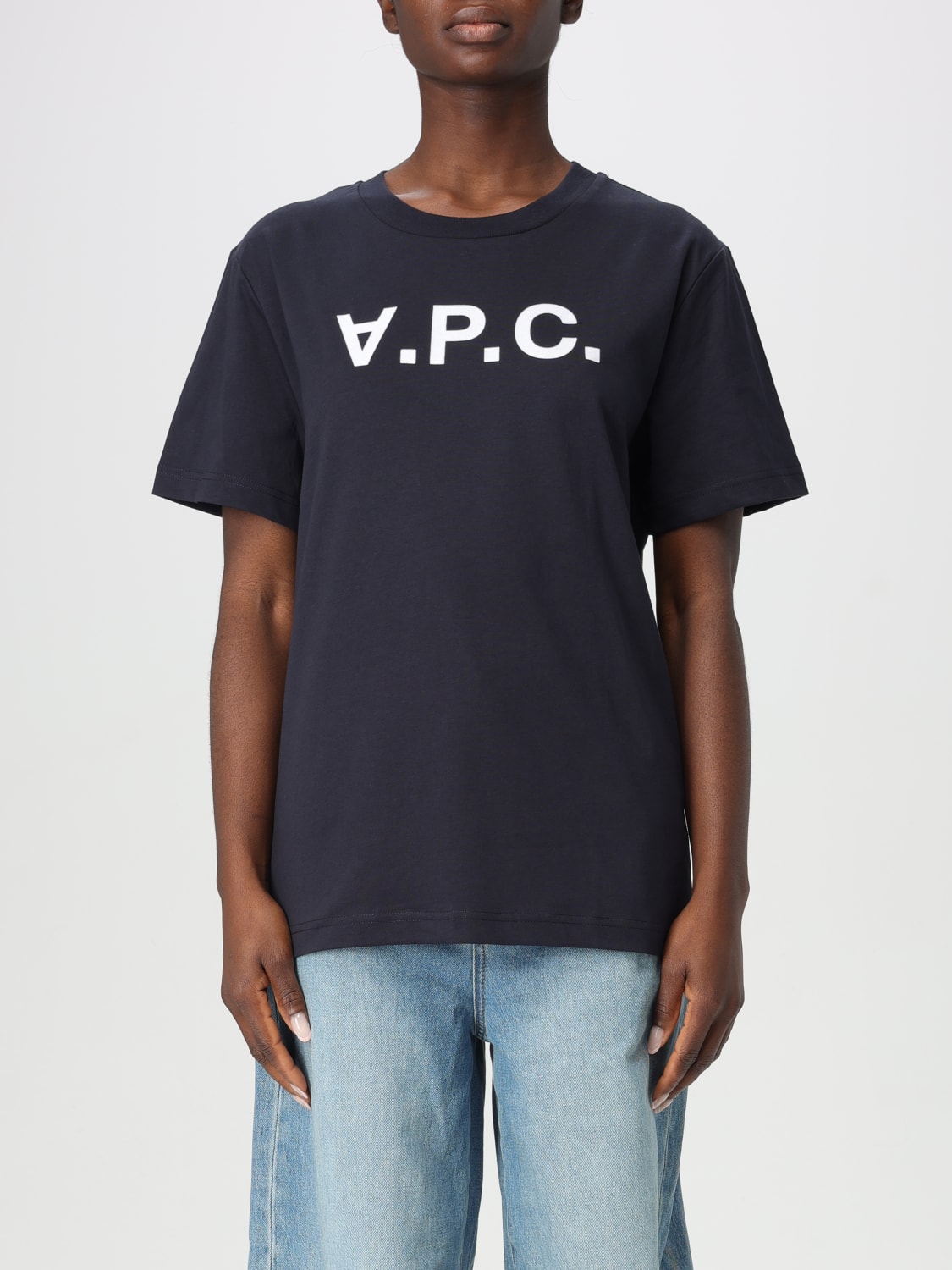 A.P.C. T-SHIRTS: T-shirt A.P.C. in cotone con logo , Blue - Img 1