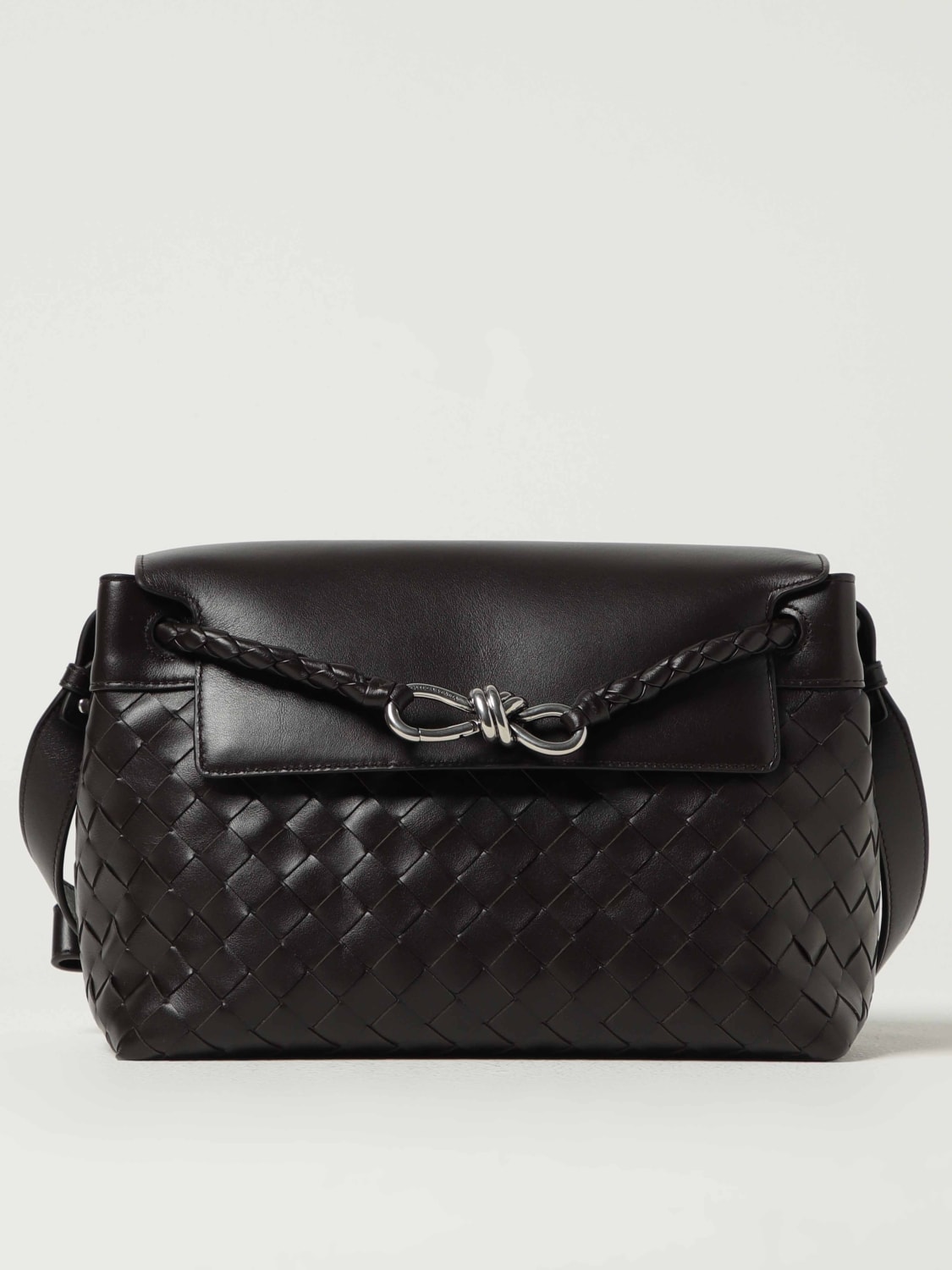 BOTTEGA VENETA BORSA A TRACOLLA: Borsa Messenger Andiamo Bottega Veneta in pelle intrecciata, Moro - Img 1