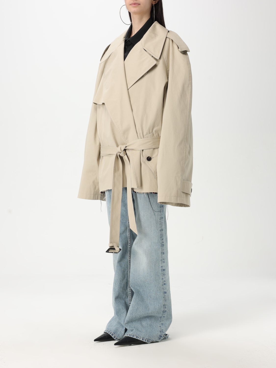 BALENCIAGA JACKET: Balenciaga oversize cotton trench coat, Beige - Img 4