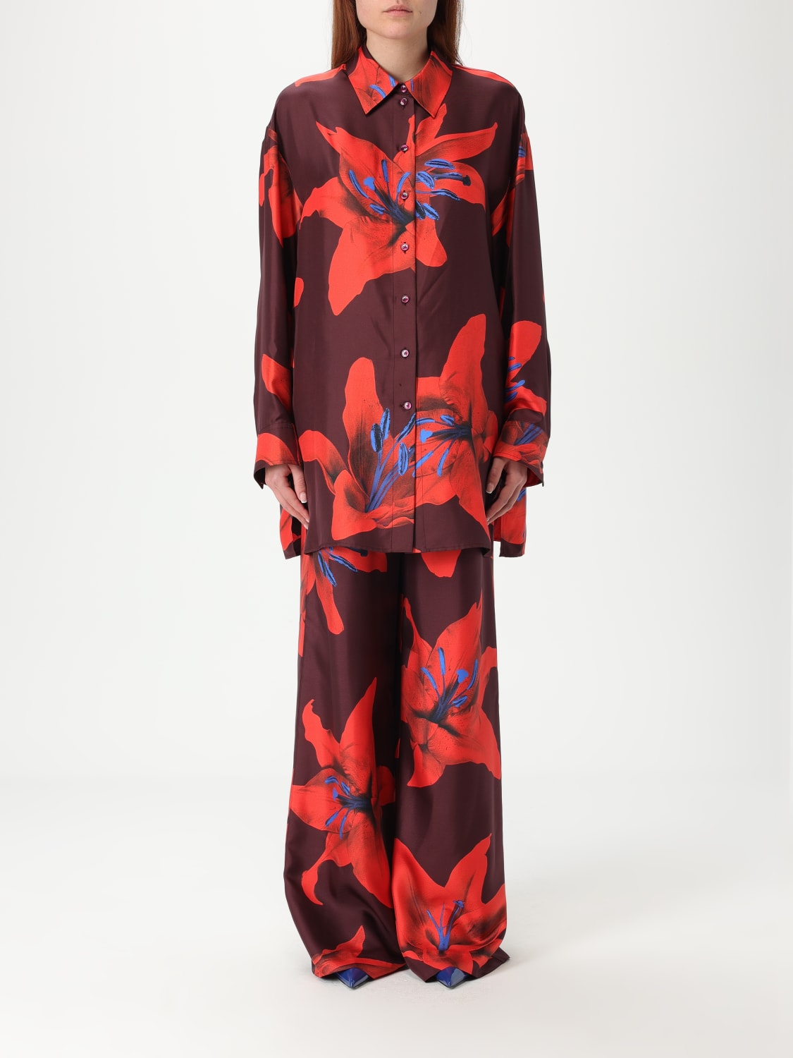 MCQUEEN CAMICIA: Camicia McQueen in seta con stampa floreale , Bordeaux - Img 1