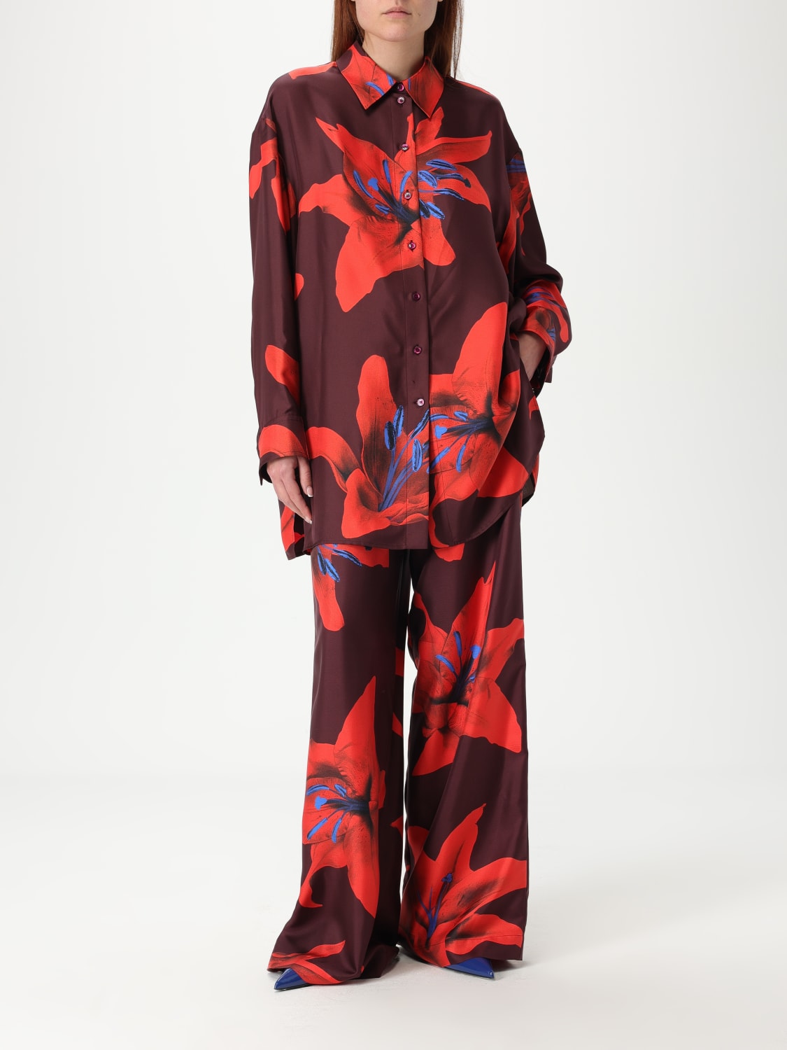 MCQUEEN CAMICIA: Camicia McQueen in seta con stampa floreale , Bordeaux - Img 2