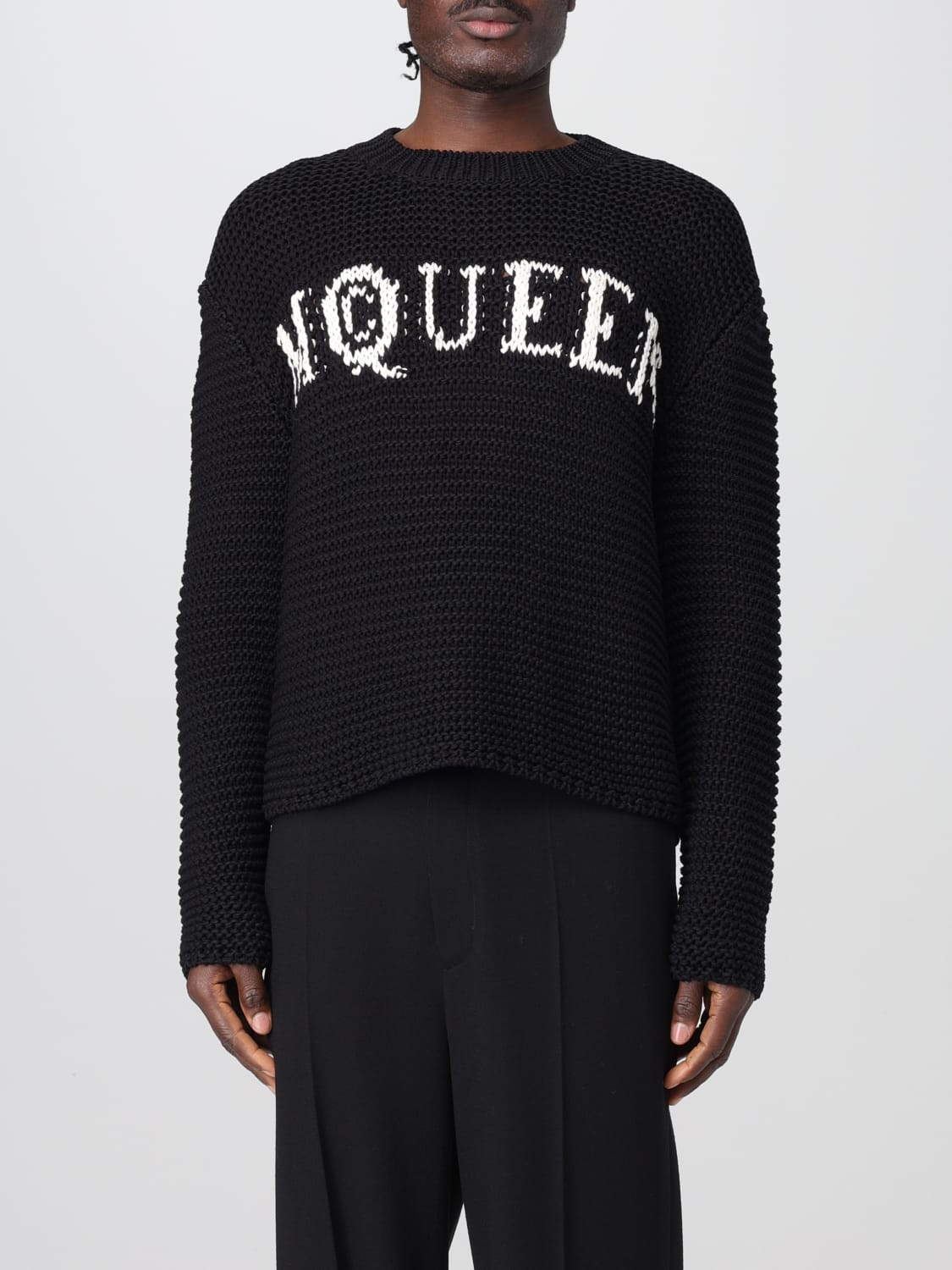 MCQUEEN MAGLIA: Maglia a girocollo McQueen in cotone, Nero - Img 1