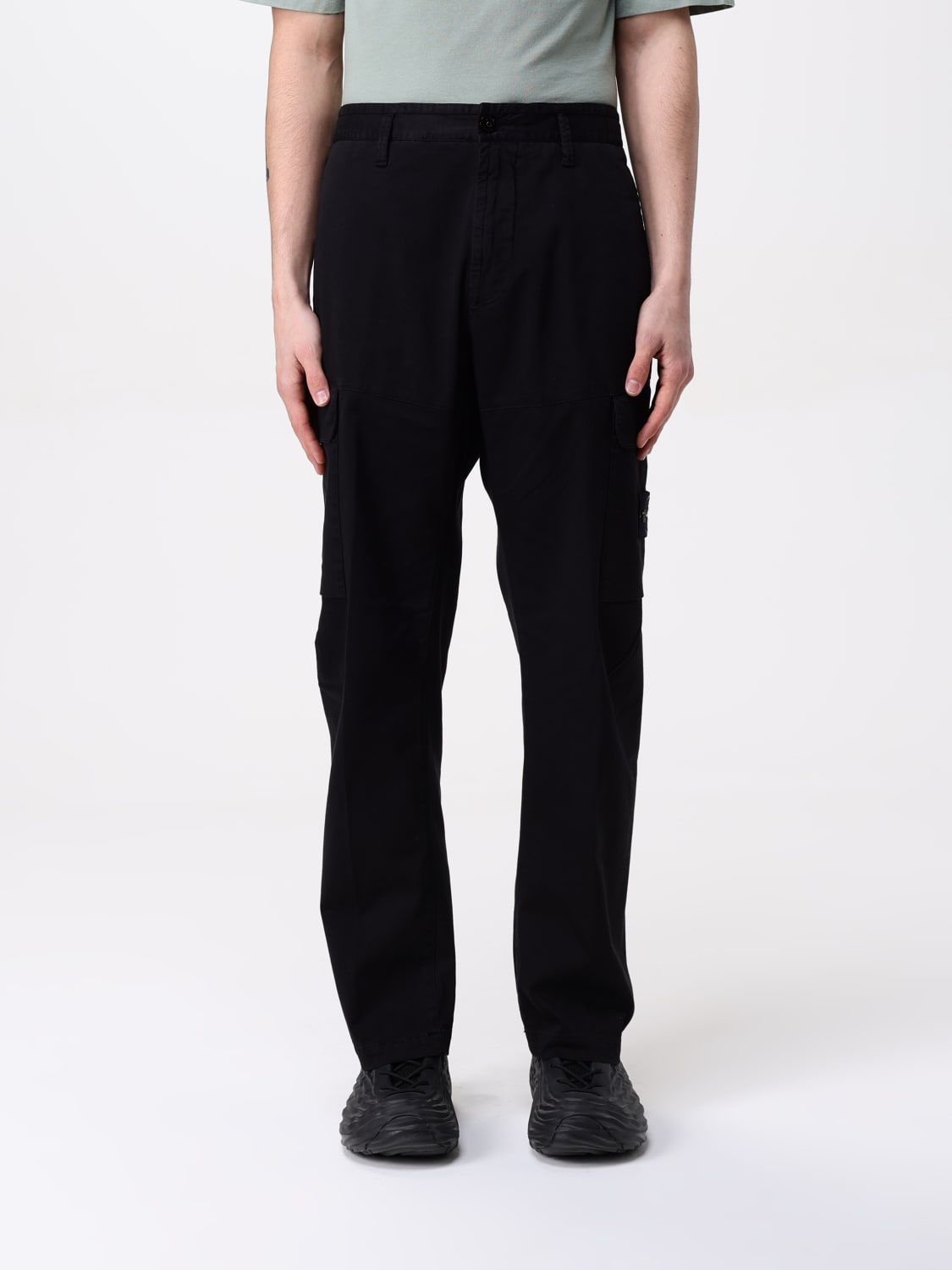 STONE ISLAND PANTALONE: Pantalone cargo in raso di cotone biologico stretch Stone Island, Nero - Img 1