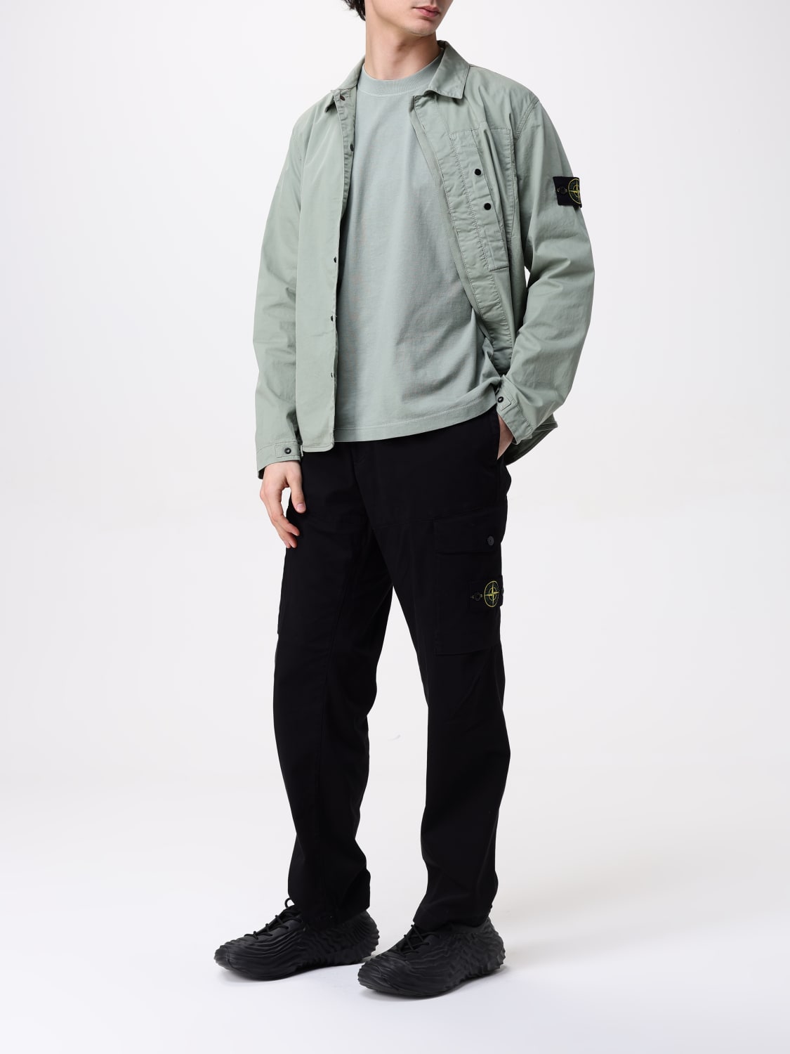 STONE ISLAND PANTALONE: Pantalone cargo in raso di cotone biologico stretch Stone Island, Nero - Img 2