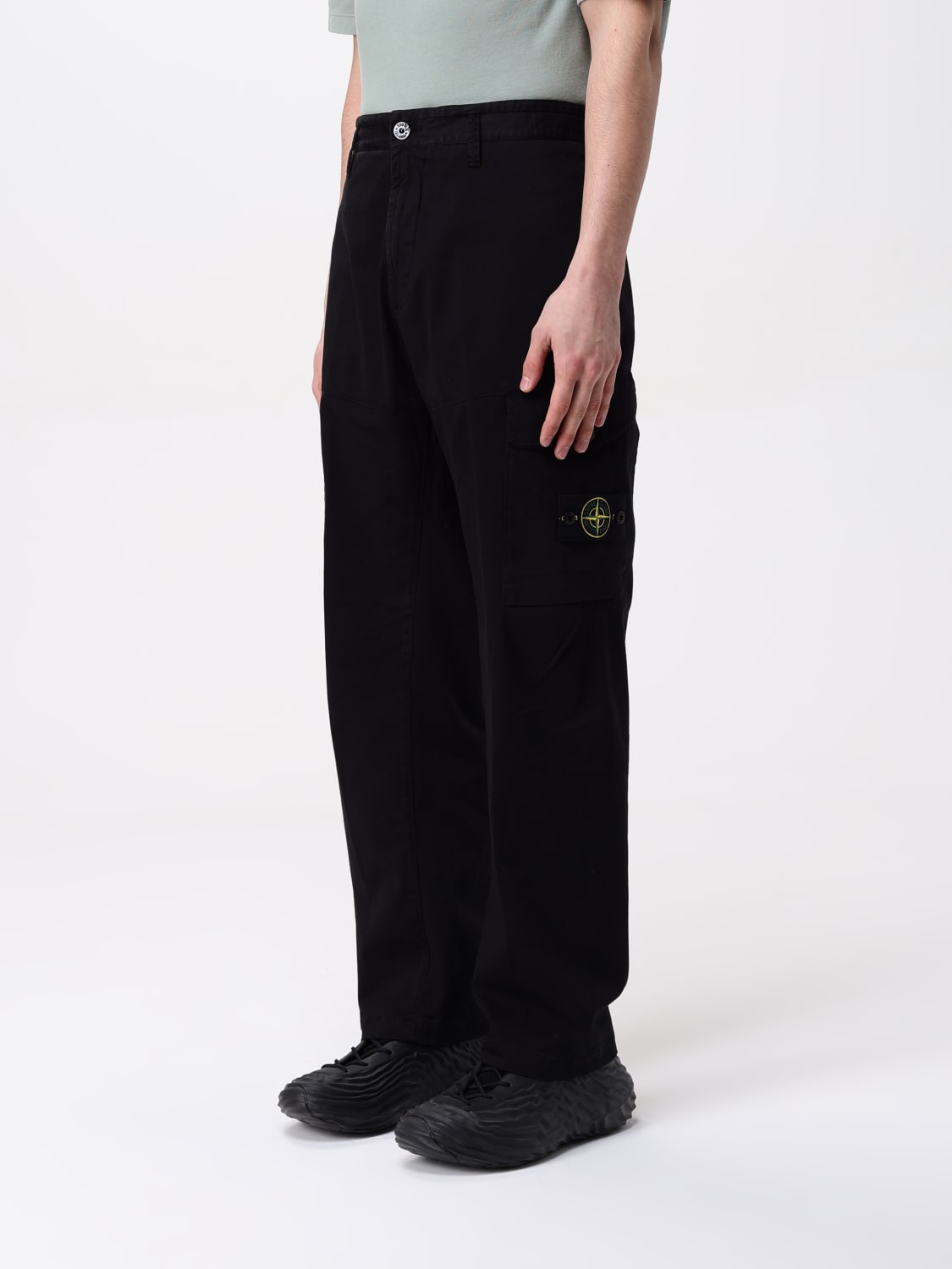 STONE ISLAND PANTALONE: Pantalone cargo in raso di cotone biologico stretch Stone Island, Nero - Img 4