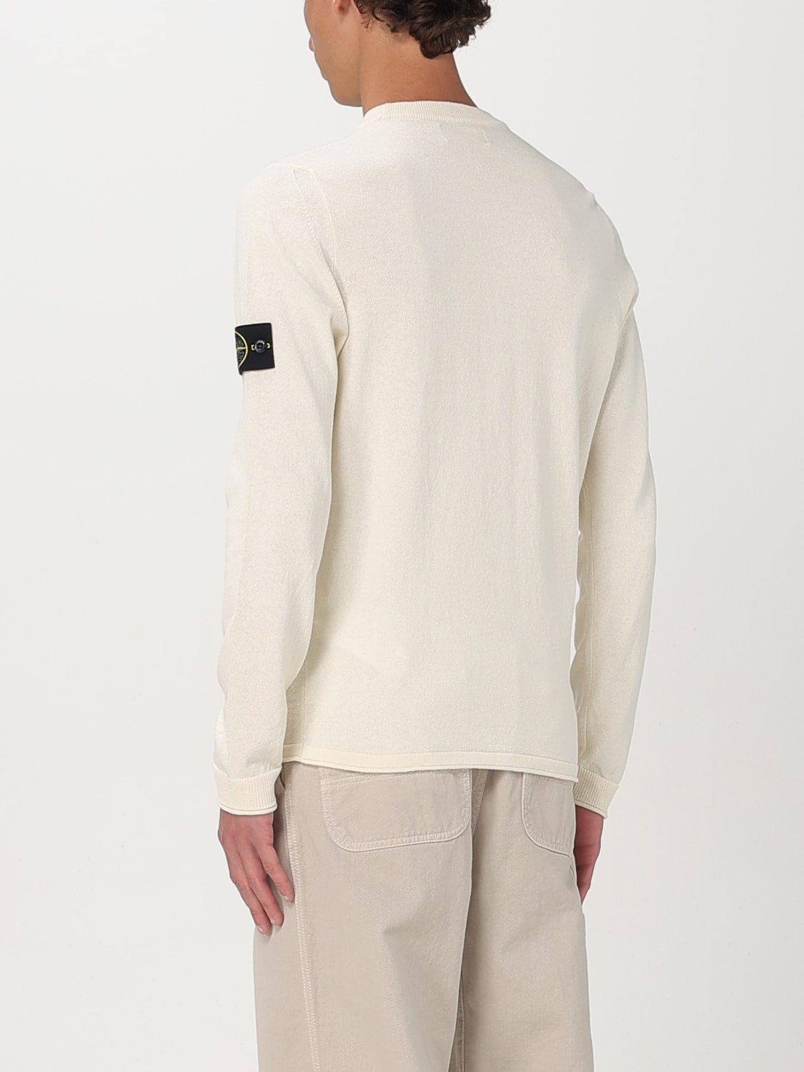 【送料&関税込】Stone  Ivory Cotton Sweater Stone Island Cotton Knit Zip Cardigan Sweater - Ivory