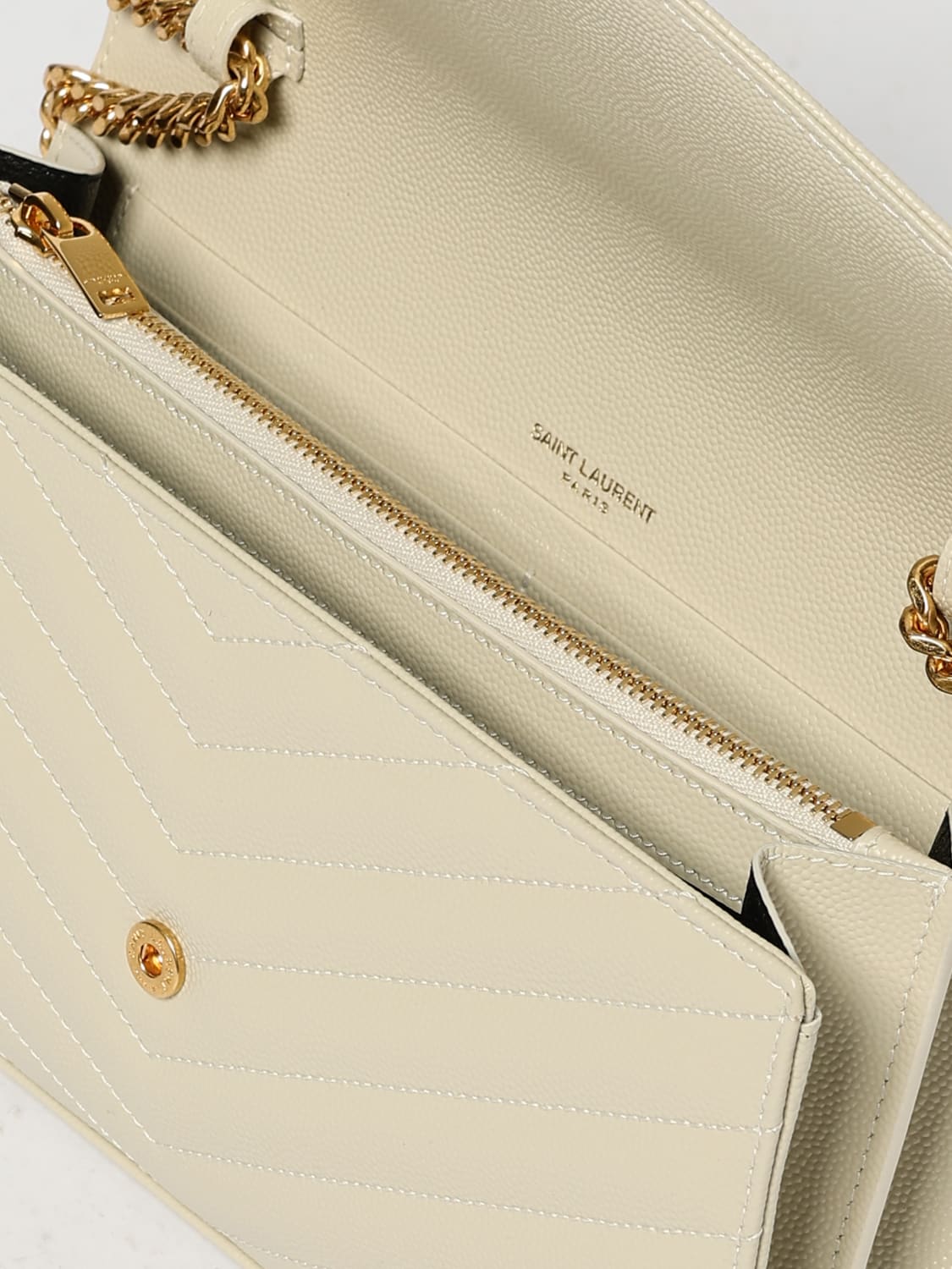 SAINT LAURENT BORSA MINI: Borsa Cassandre Saint Laurent in grain de poudre trapuntata chevron , Panna - Img 5