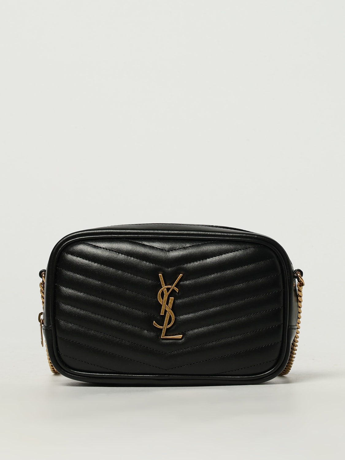 SAINT LAURENT BORSA MINI: Borsa Lou Mini Saint Laurent in nappa trapuntata chevron , Nero - Img 1