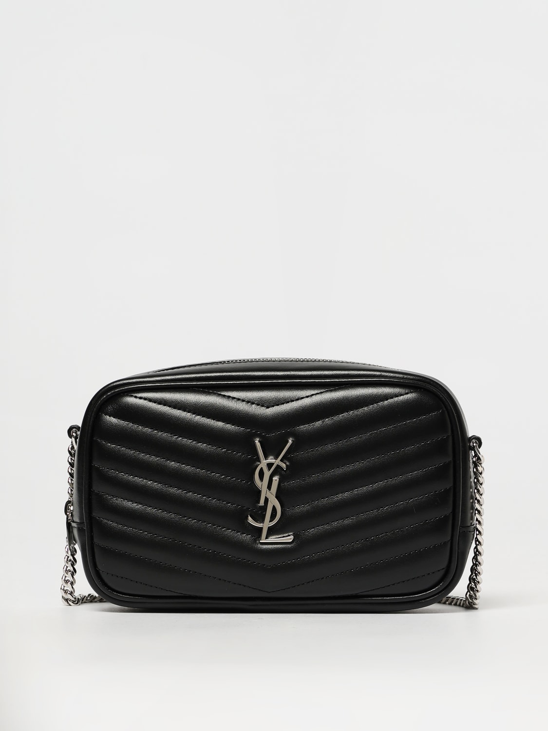 SAINT LAURENT BORSA MINI: Borsa Mini Lou Saint Laurent in nappa trapuntata chevron , Nero - Img 1
