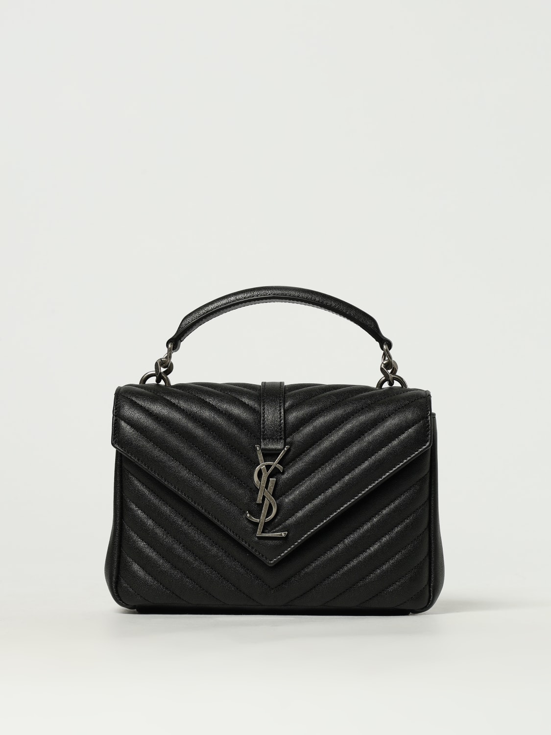 SAINT LAURENT BORSA A MANO: Borsa College Medium Saint Laurent in pelle trapuntata chevron , Nero - Img 1