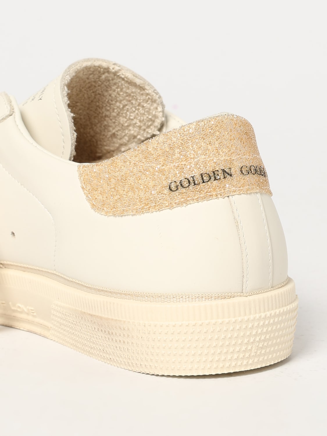GOLDEN GOOSE SNEAKERS: Sneakers May Golden Goose in pelle e glitter , Bianco - Img 4