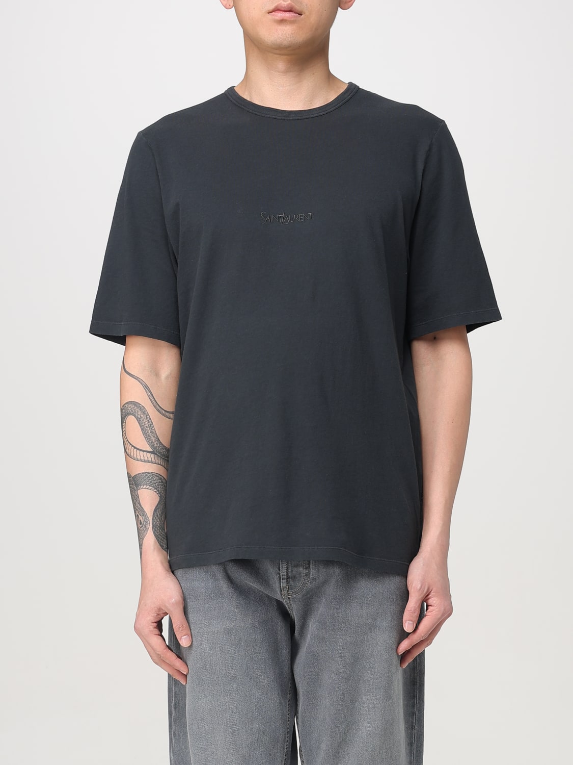 Tシャツ・カットソー SAINT LAURENT Men T Shirts 818535YBHD2 BLACK BLACK Saint Laurent COTTON T-SHIRT (818535YBHD2) – LOZURI®