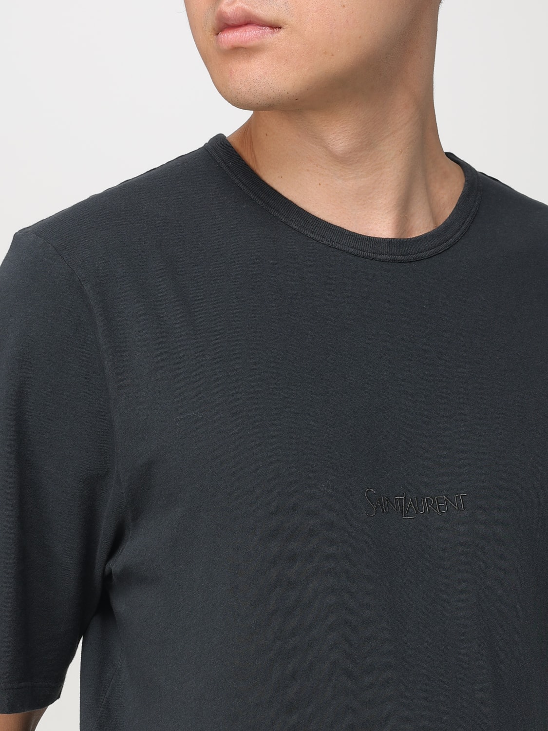 Tシャツ・カットソー SAINT LAURENT Men T Shirts 818535YBHD2 BLACK BLACK Saint Laurent COTTON T-SHIRT (818535YBHD2) – LOZURI®
