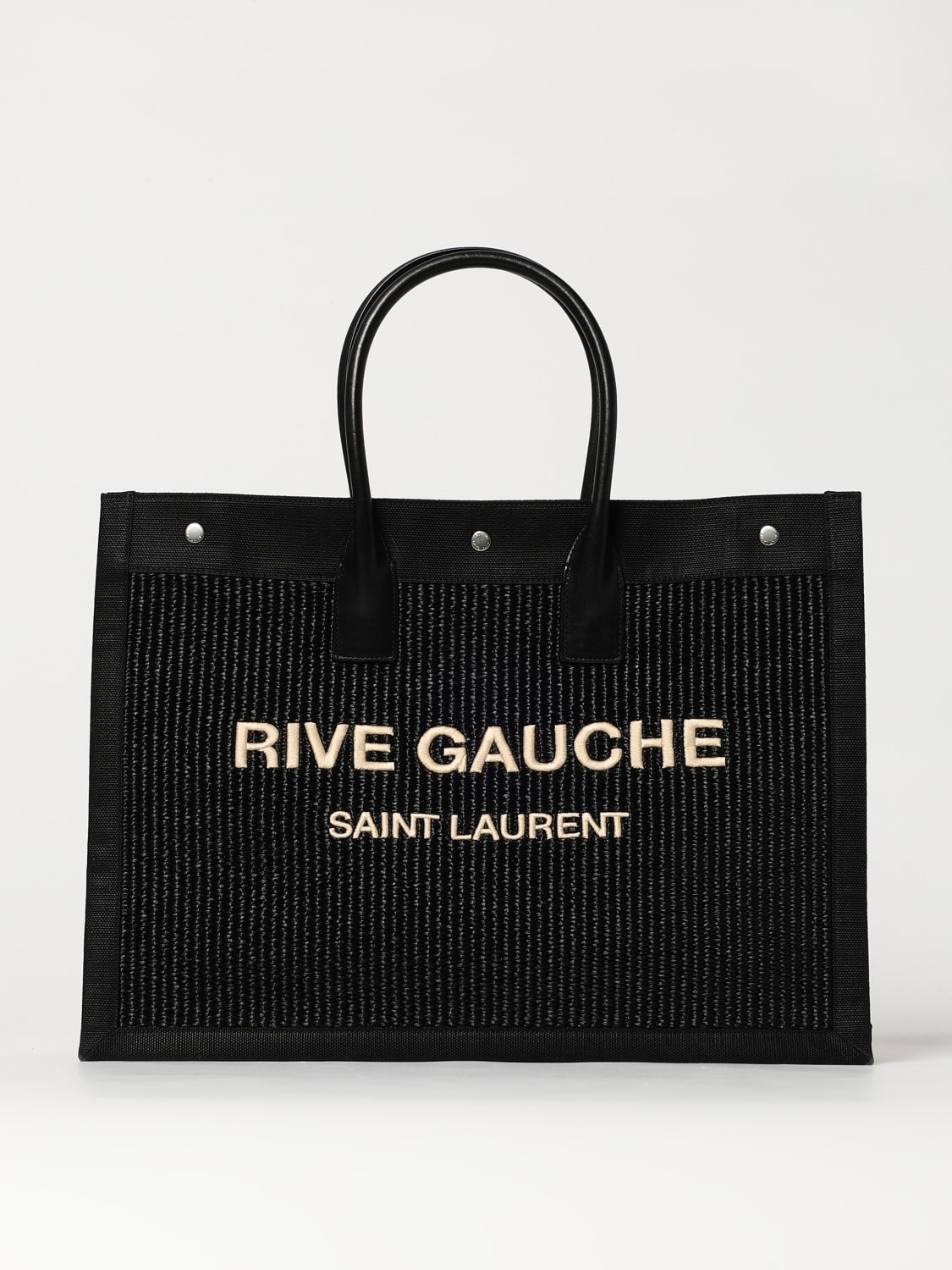 SAINT LAURENT BORSA A TRACOLLA: Borsa Rive Gauche Saint Laurent in rafia e pelle , Nero - Img 1
