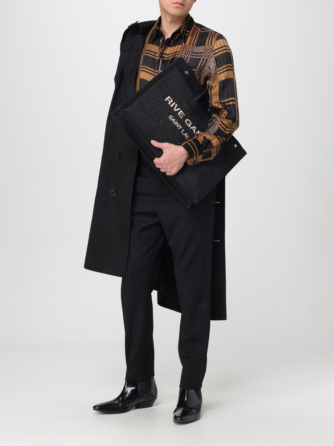 SAINT LAURENT BORSA A TRACOLLA: Borsa Rive Gauche Saint Laurent in rafia e pelle , Nero - Img 2