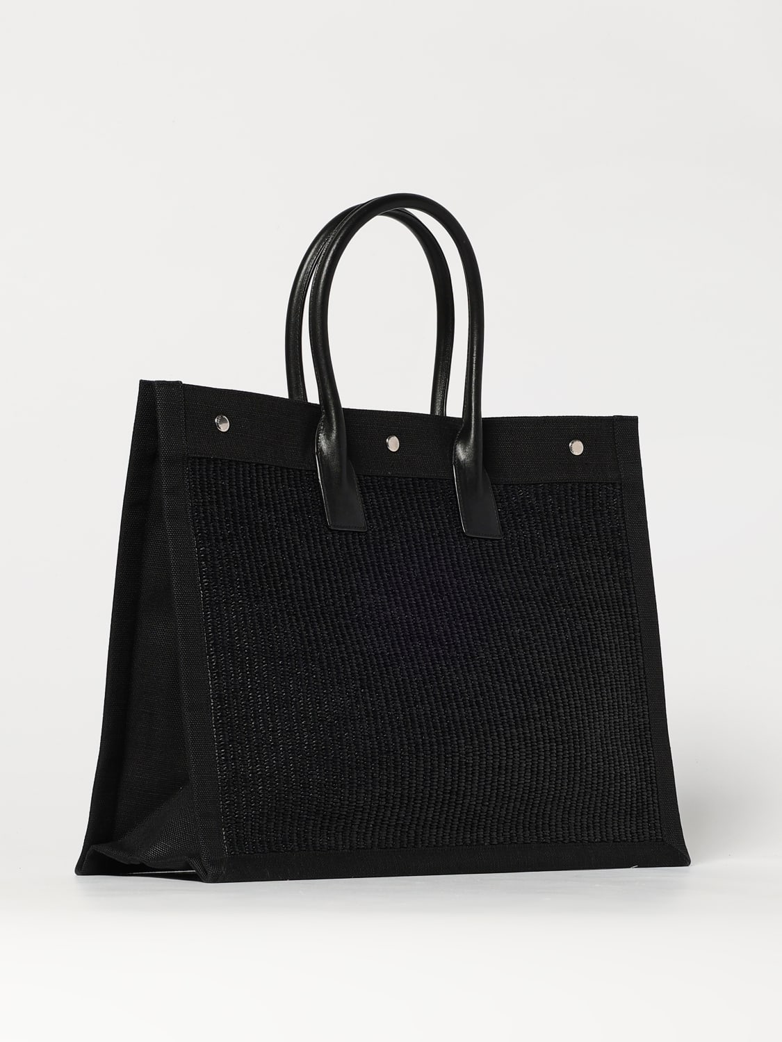 SAINT LAURENT BORSA A TRACOLLA: Borsa Rive Gauche Saint Laurent in rafia e pelle , Nero - Img 3