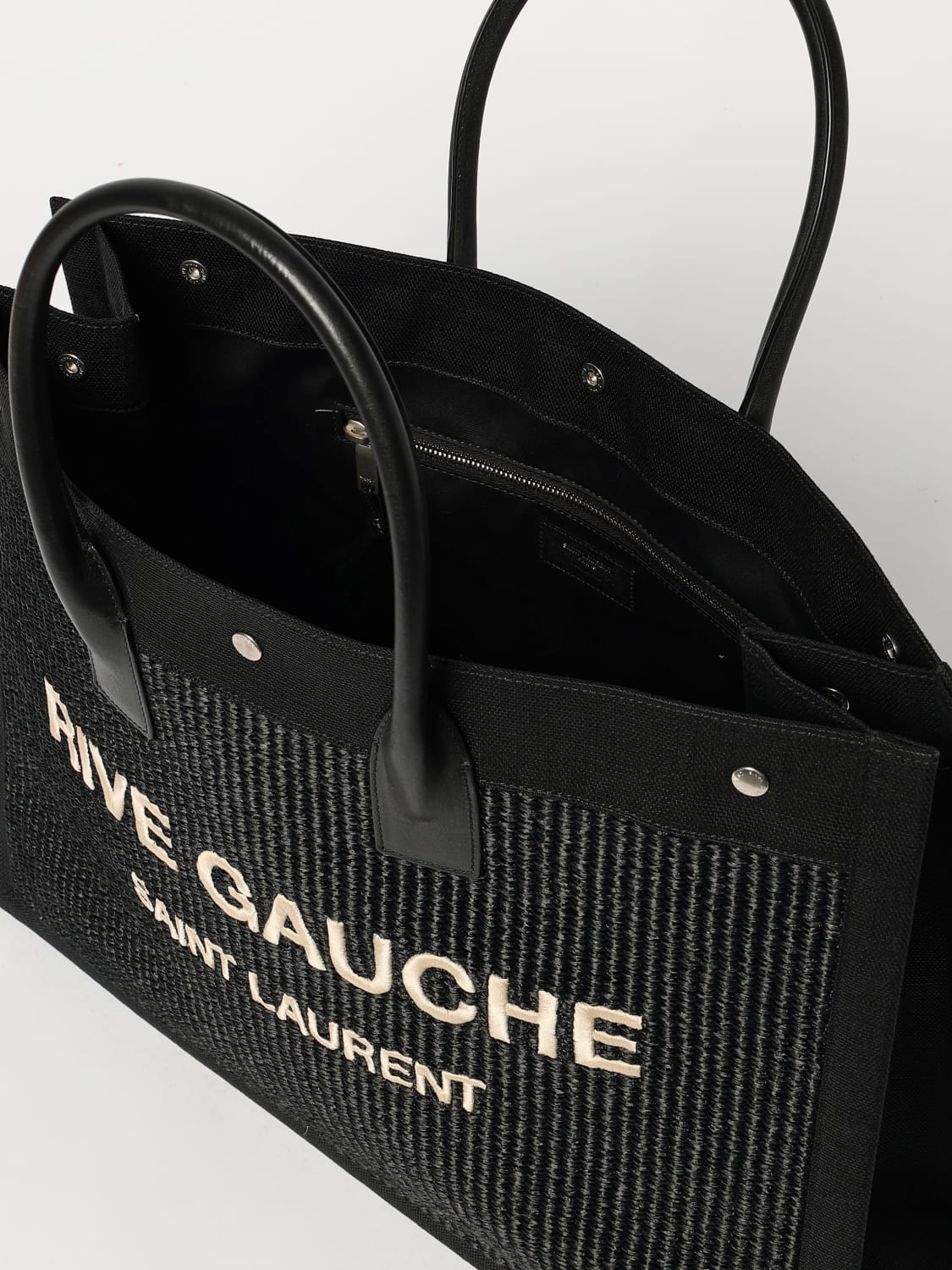SAINT LAURENT BORSA A TRACOLLA: Borsa Rive Gauche Saint Laurent in rafia e pelle , Nero - Img 5