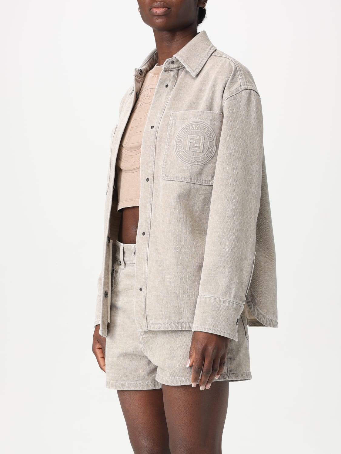 ジャケット FENDI Woman Jacket Beige FLF677ASMB F1RX9 FENDI: women's jacket - Beige | Fendi jacket FLF677ASMB