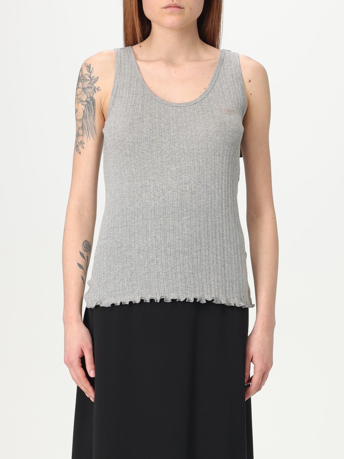 FENDI: stretch cotton tank top - Grey | Fendi top FS9720ASMJ