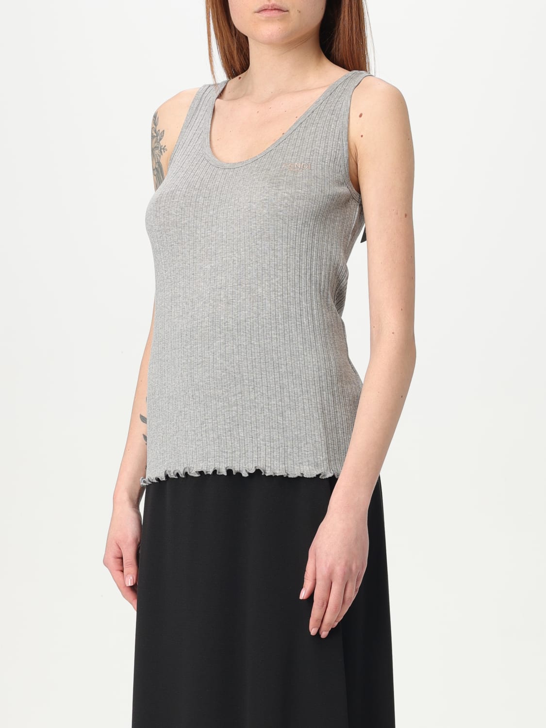 FENDI: stretch cotton tank top - Grey | Fendi top FS9720ASMJ