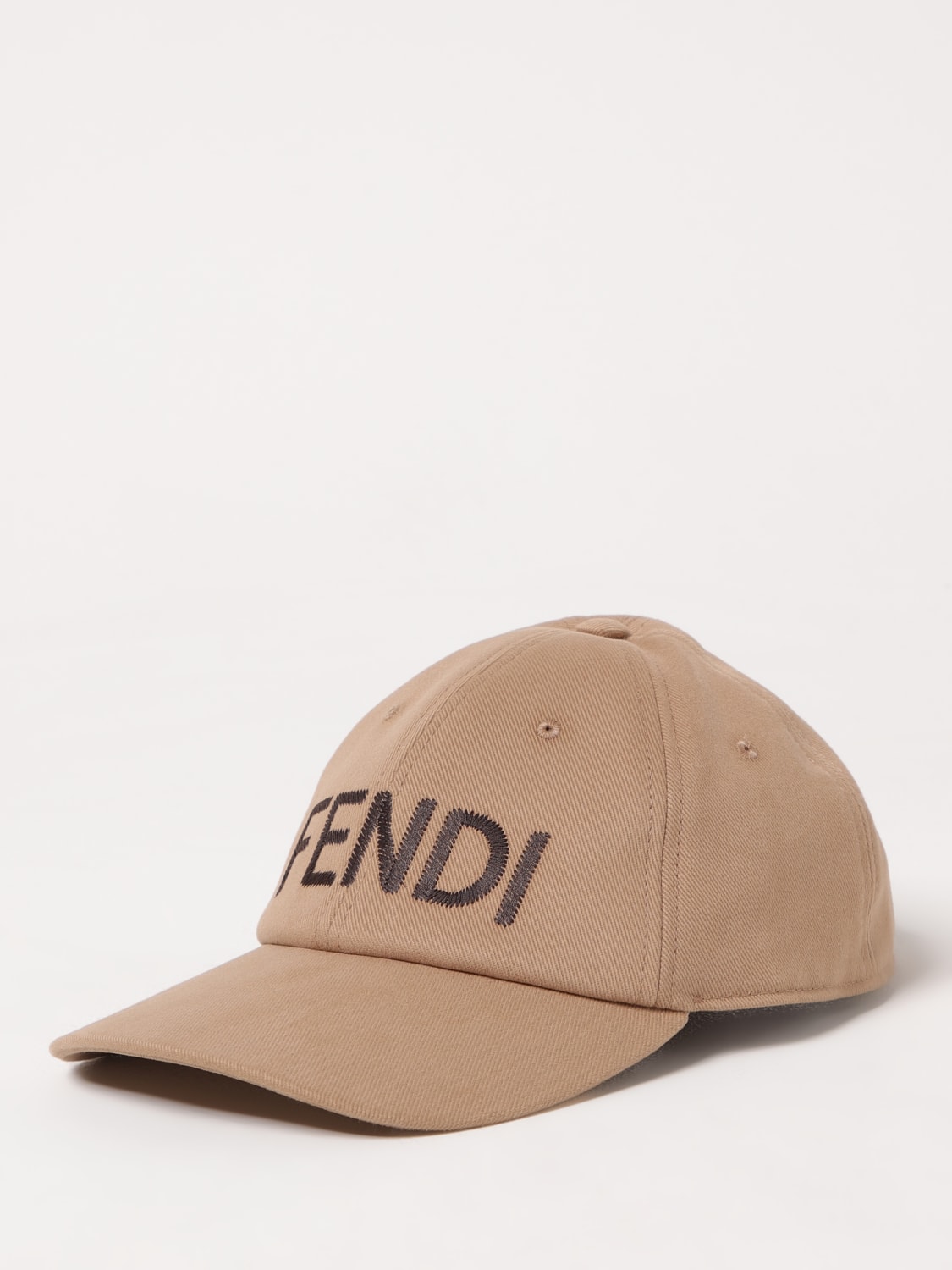 FENDI CAPPELLO: Cappello Fendi in canvas di cotone con logo ricamato , Beige - Img 1
