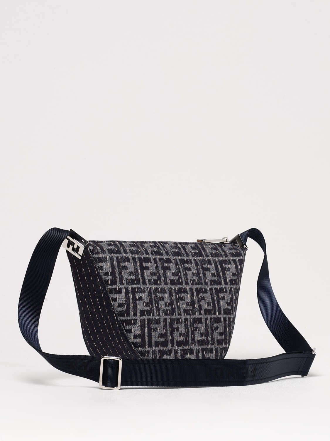 FENDI BORSA A TRACOLLA: Borsa Melon Small FF Fendi in denim di cotone con lavorazione Selleria, Denim - Img 3