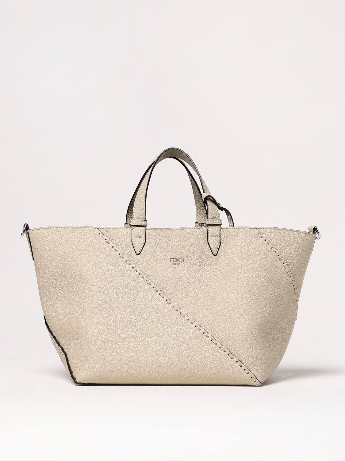 FENDI BORSA A TRACOLLA: Borsa tote Selleria Diagonal piccola Fendi, Panna - Img 1