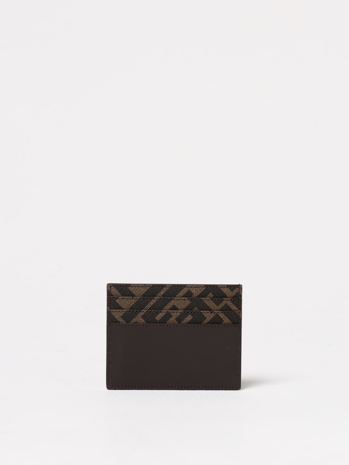 FENDI PORTAFOGLIO: Portacarte di credito FF Squared Fendi in pelle e cotone spalmato , Marrone - Img 2